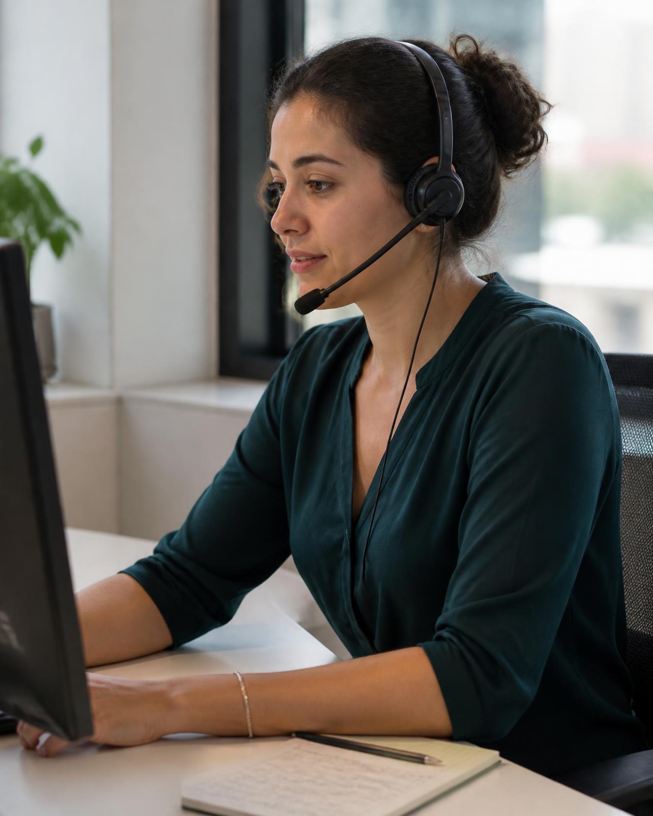An EZ Contact Center agent attending to a client call